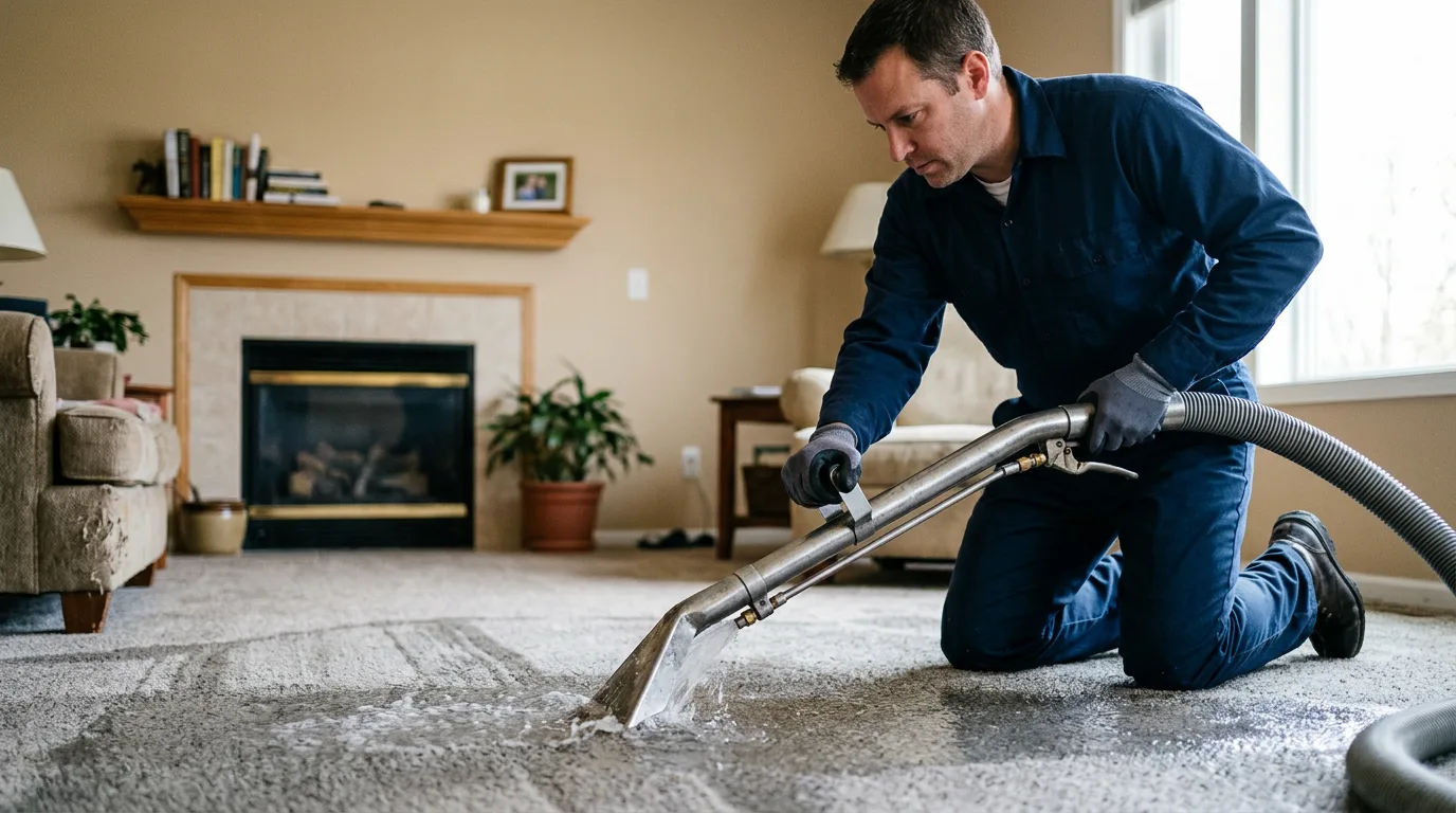 Water damage restoration technician working near Knoxville, AR